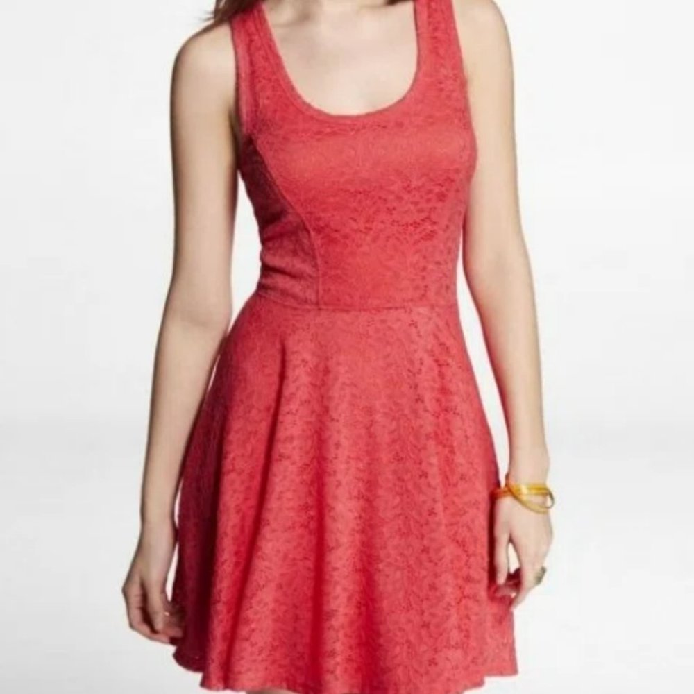 Express Lace Coral Pink Dress Fit to Flare